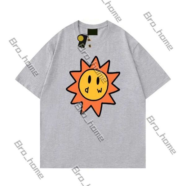 2024 Designer DrawDrew Tirina camiseta camiseta de verão Mulheres e homens de luxo moda casual ventilate smiley sol marca de impressão de impressão de manga curta camisa de rua 839