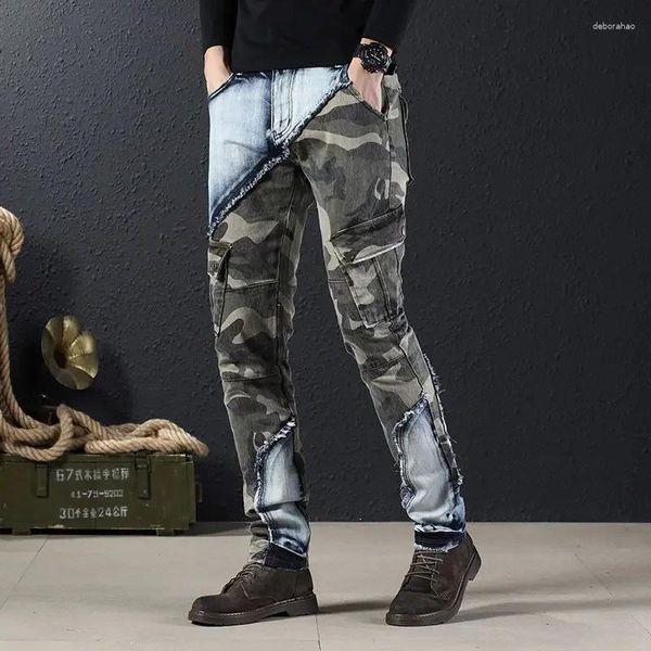 Jeans maschile che gira camuffi per uomini pantaloni da cowboy conici conici con pantaloni tasche per pantaloni degli anni '90 Streetwear Stylish Spring Autumn