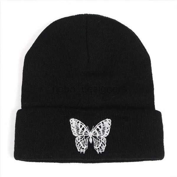 RKX5 Beanie/Skull Caps Großhandel Schmetterling Stickerei Beanie Hut Winterhüte Frauen Männer Solid Herbst Beanies Strickhüte Schädel Kap Hip Hop Wollhüte D240429