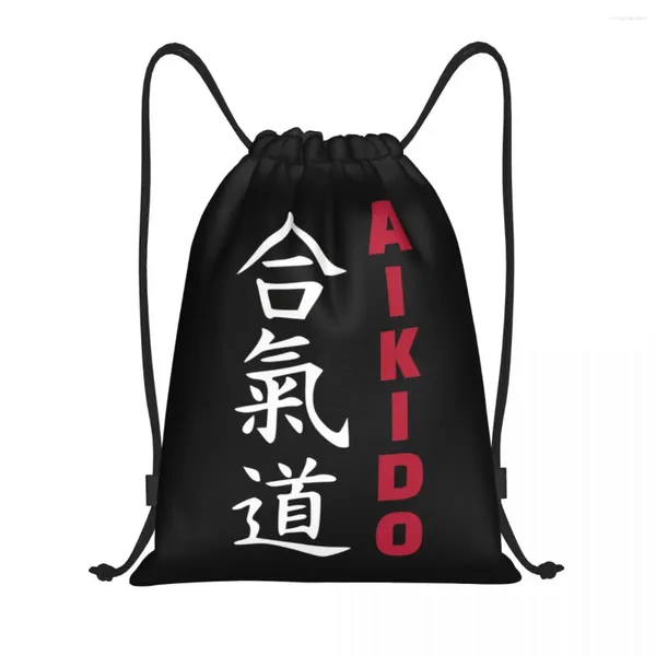 Aufbewahrungstaschen Custom japanische Aikido Kordelstring -Tasche Frauen Männer Leichtes Samurai Martial Arts Sports Fitnessstudio Rucksack