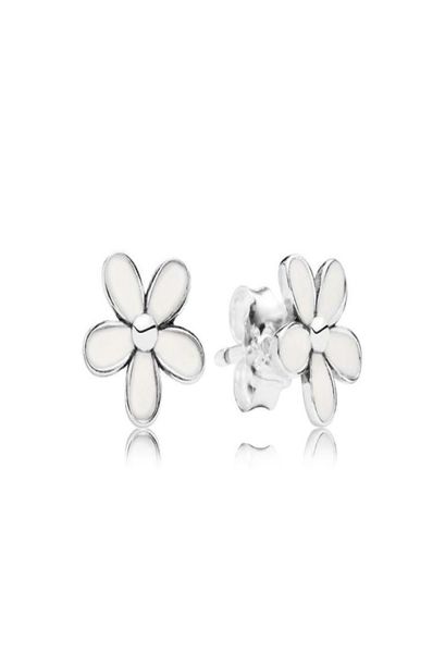 Nuovi orecchini in botte originale in perno a margine di smalto bianco per P 925 Orecchini di fiori in argento sterling per donne Girls6348073