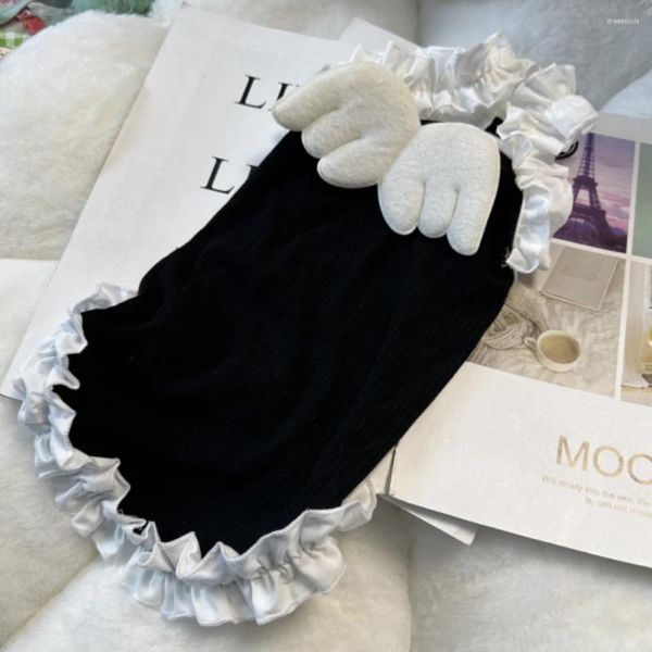 Vestido de tira de vestuário para cachorro roupas de asas fofas de primavera verão schnauzezer maltês pequeno gato de pelúcia de pelúcia preta colete branco