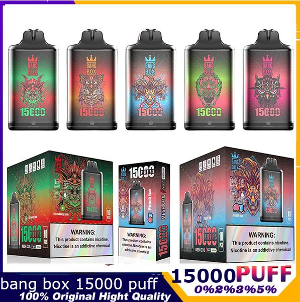 Original Bang King 15000 Puff descartável e cigarros de 1,0 ohm bobina 25ml Bateria recarregável 0% 2% 3% 5% Kit de caneta Vape 12 Color Device Electronic Pré preenchido vs 15k Puffs