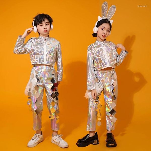 Stage Wear 2024 Kids Kpop Roupet Fily Cheerleading Jazz Dance Costume meninos meninos a laser roupas de baile roupas xs7944