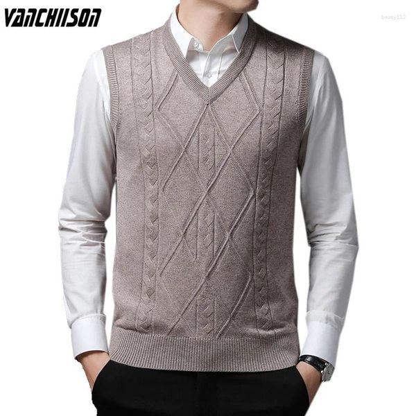 Herrenwesten Männer Stricken Weste grundlegender Pullover ärmellose Big Argyle Muster für Herbst Winter Business Smart Casual Clothing 00276