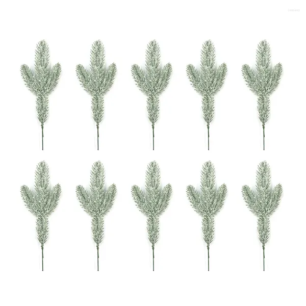 Dekorative Blumen 10pcs Künstlicher Kiefernzweig Schnee auf grünen Blättern Realistische Kiefernnadeln 25 cm/9,8 