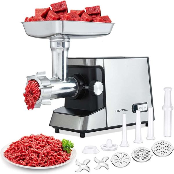 Potente macchina per imbottitore di salsiccia elettrica da 3,3 CV con 3 lame, 3 piastre, 3 tubi e kit Kubbe - Mincer per il cibo per alimenti per la cucina domestica