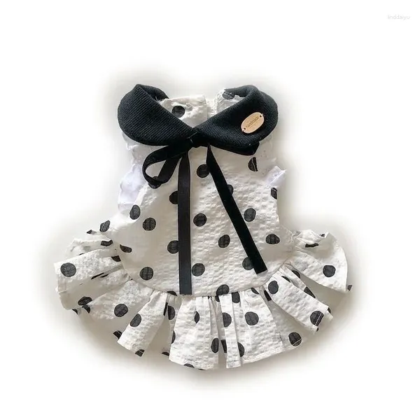 Собачья одежда Dot Princess Dress Платье для домашней одежды кошачья юбка для печати одежды собаки тонкая маленькая чихуахуа лето черно -белая дышащая девушка мопс