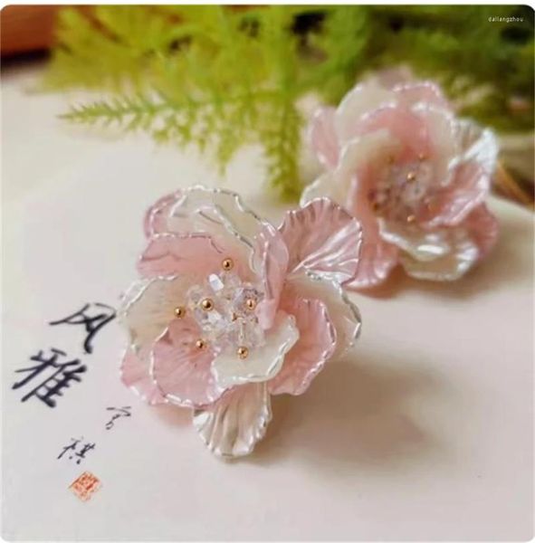 Brincos de garanhão 1 par temperamento rosa flor de orelha pântanos feitos artesanais hanfu cheongsam jóias garotas garotas