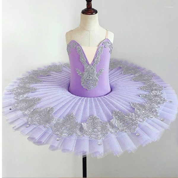 Bühnenbekleidung lila kleine Schwan -Tanzrock Elastic Ballet Tutu Performance Kleid für Mädchen Kinder Schlinge Kostüm