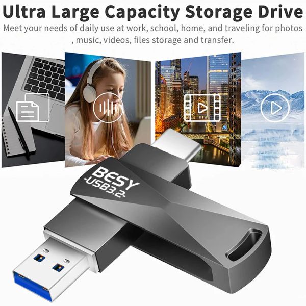 Drives Interface USB 3.2 OTG Flash Drive 256 GB Smart Phop Tablet PC 128GB Pendrives 512 GB de capacidade real USB Stick