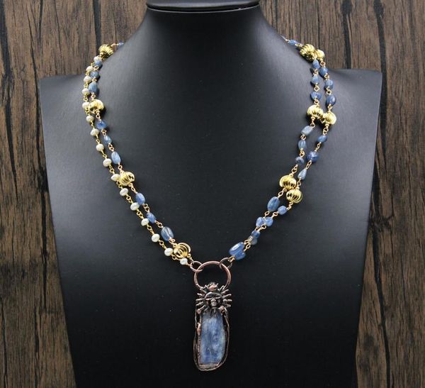 Ювелирные изделия Guaiguai 2 Strands Cultured White Pearl Blue Kyanite Chain Compate Countrace Craval Caven Kyenite подвес