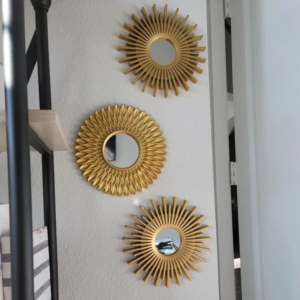 Specchi d'oro per decorazioni da parete set di 3 forniture artigianali artistiche per ornamenti sospesi per la camera da letto bagno piccolo goccia rotonda 240417