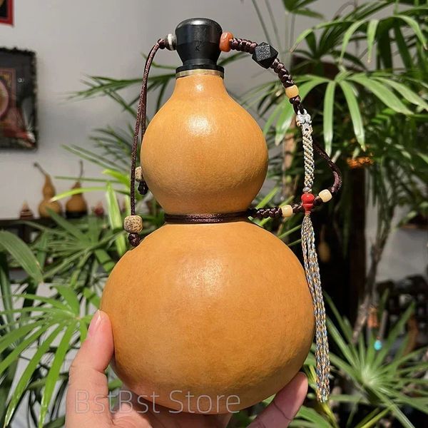 Bottiglia d'acqua della zucca naturale per cosplay Hulu Hulou Flask Calabash Desktop Decorazione cinese Pumpkin Portable Beverage Rack Decoration 240428