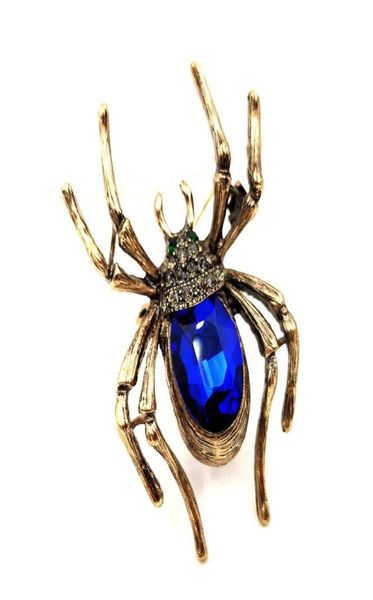 Pimler broşlar vintage görünüyor Altın bacaklı siyah kristal baş mavi taş örümcek pimi ve broş cadı kostüm mücevherleri Hallo8232319