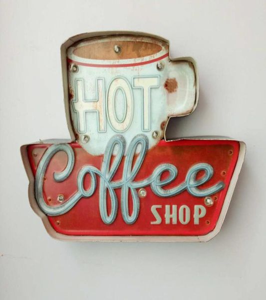 Kahve Led İşaretler Vintage Cafe Mağazası Dekoratif Neon Işık Ev Dekoru Metal Plaka Duvar Retro Kahve Plakası 355x5x295CM9289208