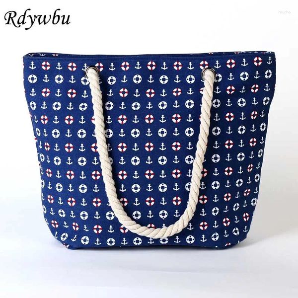 Bolsas noturnas Rdywbu 2024 âncora de verão bolsa de lona estampada bolsa feminina casual corda grande bolsa de viagem designers de luxo de férias praia