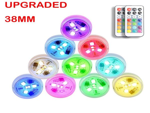 38mm Uzaktan Dalgıç Işıklar IP68 LED Su Geçirmez Çay Işık Yüzme Havuzu Mini Gece Lamba Vazo Gölet Tank Düğün Partisi Tatil DE6589856