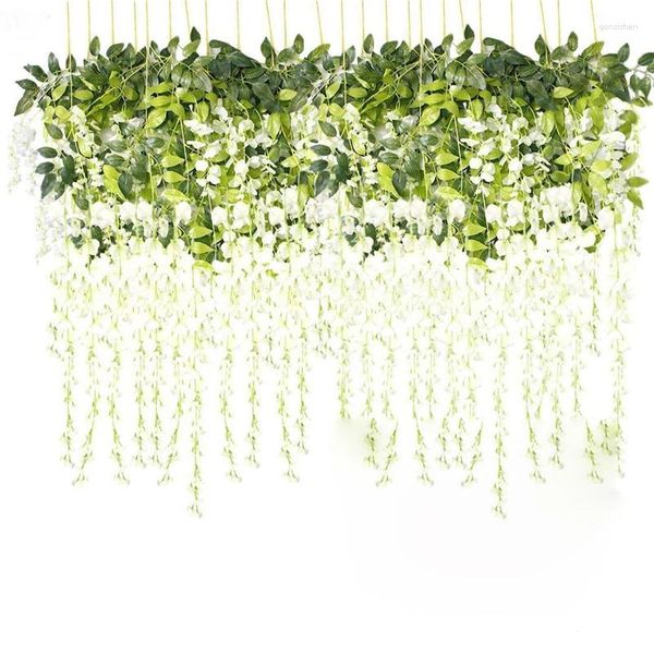 Flores decorativas 24pcs artificial wisteria videira falsa pendurada guirlanda de seda longa buquê para decoração de festa em casa