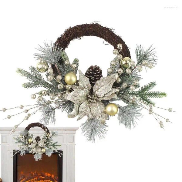 Декоративные цветы Рождественский венок для входной двери золотые мяч украшения зимние венки