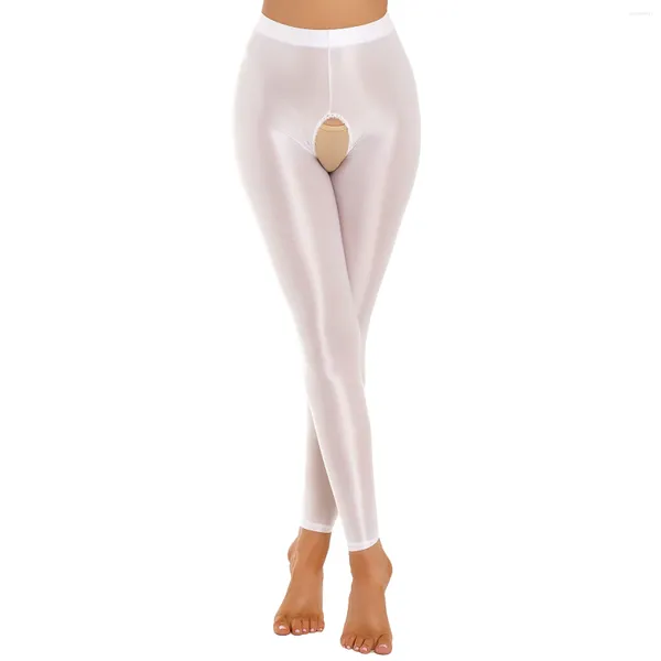 Calcinha feminina mulher mulher sexy grochless calça de meia -calça lustrosa alta cintura aberta perneiras