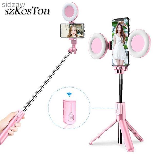 Selfie Monopods Wireless Bluetooth Compatível Selfie Stick Tripé Ring Led Light dobra