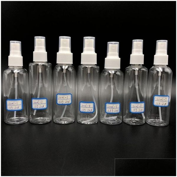 Garrafas de embalagem plástico transparente por atacado por 10ml 20ml 30ml 50ml 60ml 100ml Pet vazio Pet Fine Fine Spray Garrane para Limpeza T DHM45