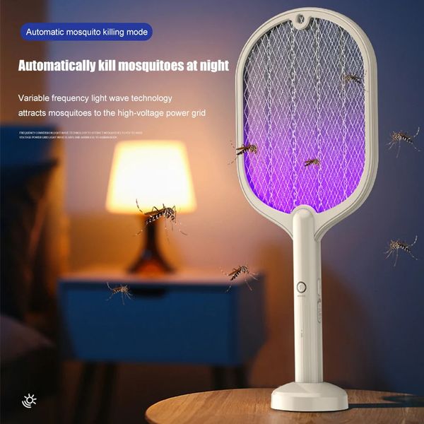 3in1 intelligente elektrische Mückenschuh USB -USB -Wiederaufladbares stumm strahlungsloser Insektenschläger Killerlampe Fliegenwanzen Zapper für Raum 240415