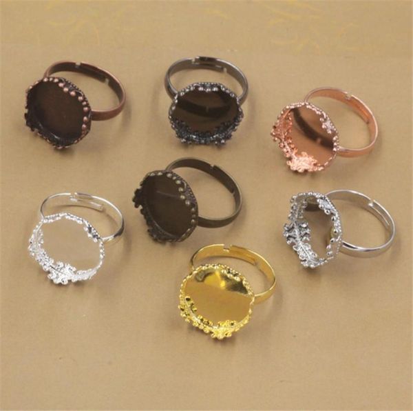 Boyute 20pcs 15mm Cabochon Ring Base Configuração 7 Cores Batilhado Anel ajustável em branco Bandeja de jóias DIY Making5965317