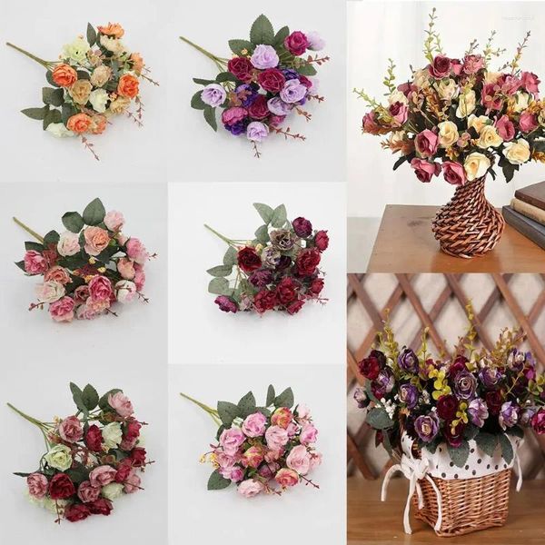 Flores decorativas Touch real 21 Diamond Roses Silk Silk Handhheld Autumn Rose Bouquet 7 Forks Diy Flor Artificial