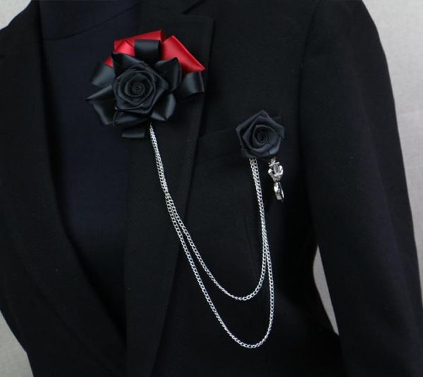 Iremiel El yapımı Koreli Gül Çiçek Tassel Siyah Broş Erkekler Kavur Pim Rozet Takım Gömlek Yaka Broşlar Corsage Accessories8463352