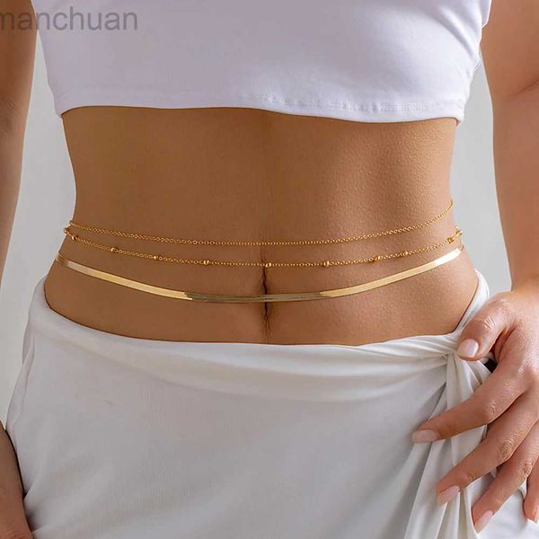 Taillenkettengürtel Ingesight.z Sexy mehrschichtige Flachschlangenkette Bauch Taille Kette für Frauen Einfache Goldfarbe CCB Perlen Bikini Strandkörperschmuck D240430