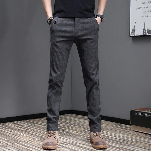 Calça masculina marca de mola de mola de tecido casual homem de espessura moda corea slim fit sli uns cinza azul preto calças masculino 38