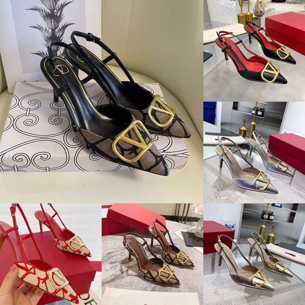 Handgefertigter bauschiges Leder High Heel Nackt Slingback Designer Sandalen für Frauen Schuhe spitzer Klassiker Metal V Buckle Sommer Luxus flaches Gleitladies Damen Strand Sandale