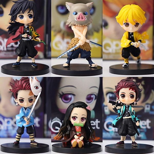 6pcs Conjunto de demônios Slayer Kimetsu Não Yaiba Figura q Ver Giyuu Inosuke Tanjirou Nezuko Zenitsu Figurina Anime Ação Figura 5-7cm C0220 2723