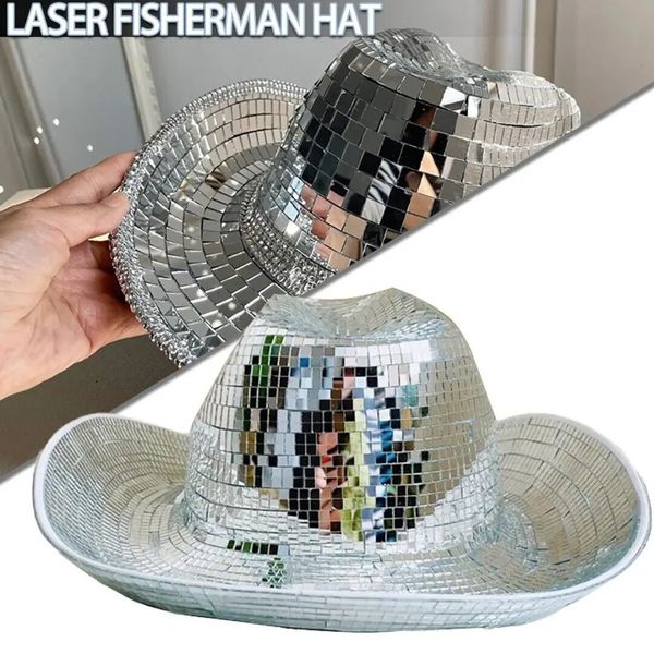 Блеск зеркала диско ковбойская шляпа Потрясающая шляпа для диско -шари