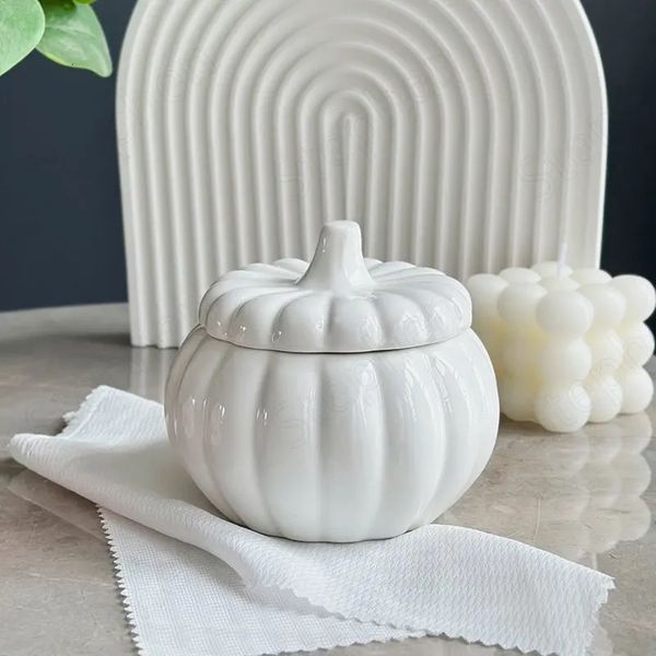Vasos de armazenamento de abóbora branca moderna nórdica com tampa criativa para forma de abóbora Candy Snack Jar Halloween Home Decoration 240429