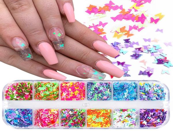 12 сетки 3D Nail Art Butterfly Flakes Holographics Nails блески блестки украшения Diy дизайн салон красоты.