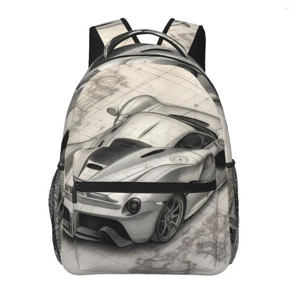 Backpack Passionate Sports Sports Carshematics Lápis Desenho ao ar livre mochilas adolescentes