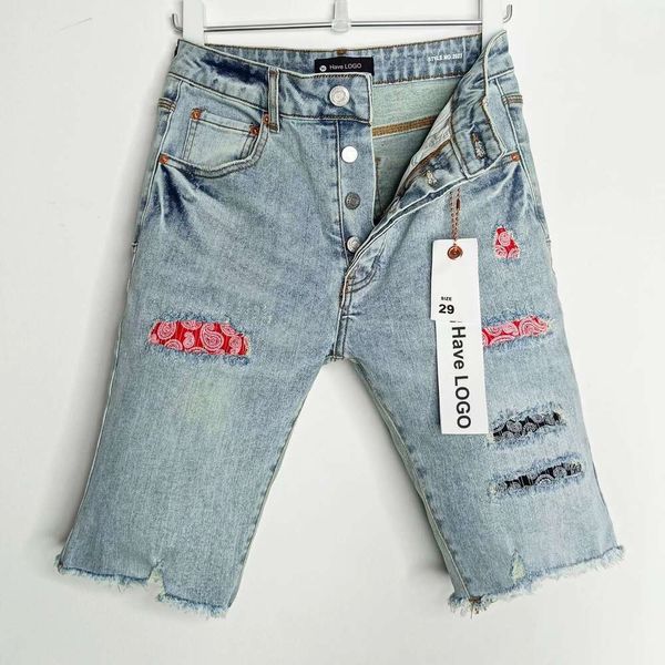 Lila Marke Shorts Denim Shorts Herren Middle Jeans Freizeitstil Baumwollmischung Stoff Waschanlagen Vintage Street Mode Hip Hop Hole Designer Shorts 587