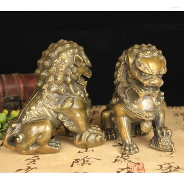 Figurine decorative antiche porte di bronzo feng shui guardia fu cane statue coppia di statue