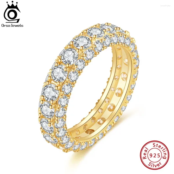 Clusterringe Orsa Jewels Echt 925 Sterling Silber Brillante Hochzeit 14K Gold plattiert zierlich Fingerband für Frauen Schmuck Geschenk SR321