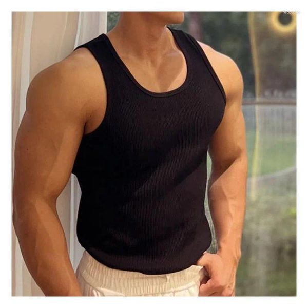 Tampo masculino Tops sem mangas Tee Sports Fitness Vest Listrado todos os Summerclothing de camisa de base de ajuste fino correspondentes