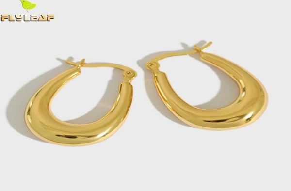 925 Sterling Silber Dicke ovale 14K Gold Hoop Ohrringe für Frauen Koreanische Populär Lady Student Fine Schmuck Flyleaf8172476