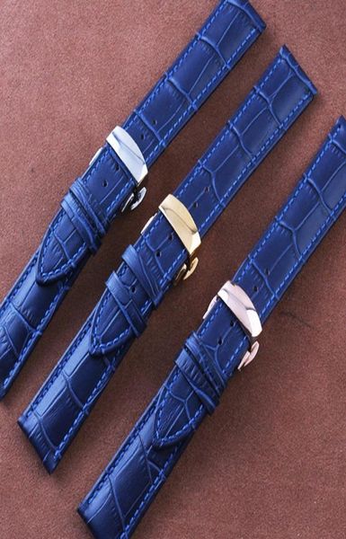 14 mm 16mm 18mm 20mm22mm DarkSeBlue New Watchbandsgenuine relógios de couro Strap Silver Butterfly