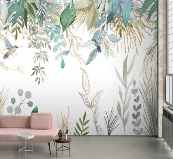 Beiboang po Tapete moderne handbemalte tropische Pflanzenblätter Blumen und Vögel Wandbilder Wohnzimmer Schlafzimmer 3d Tapete Q0725096937
