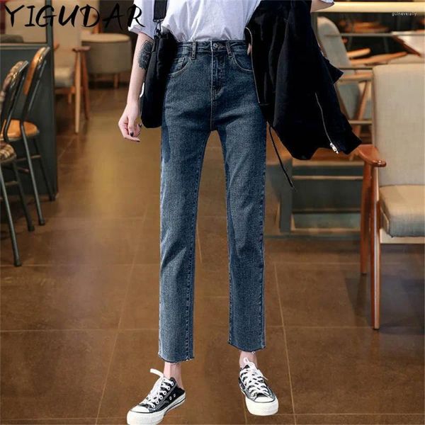Jeans feminino jeans feminino jeans skinny para primavera no verão de slimming pés algodão de algodão