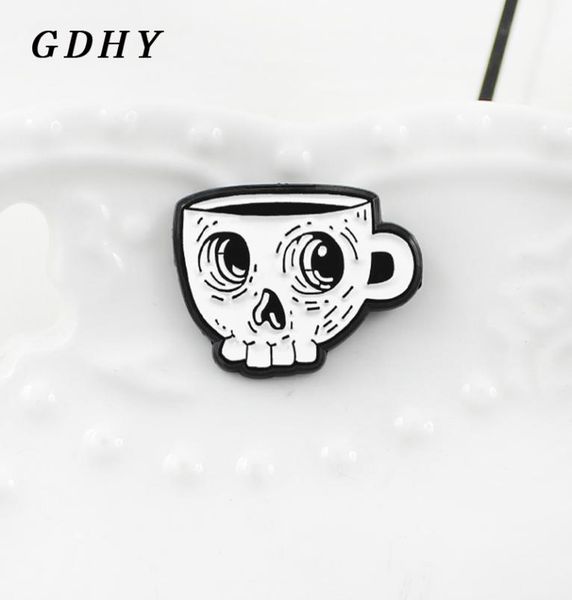 Gdhy weißes Skelett Kaffee Tasse Brosche Emaille Pin Schädel Tasse Death039s Schädel Cafe Lapel Hemd Brosche Emblem Halloween Geschenk9502239