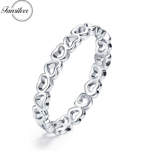Rings de banda Fansliver 925 Sterling Silver em forma de coração Anel adequado para mulheres fofas banda comum de compromisso de engajamento Dainty Jóias de casamento Q240429