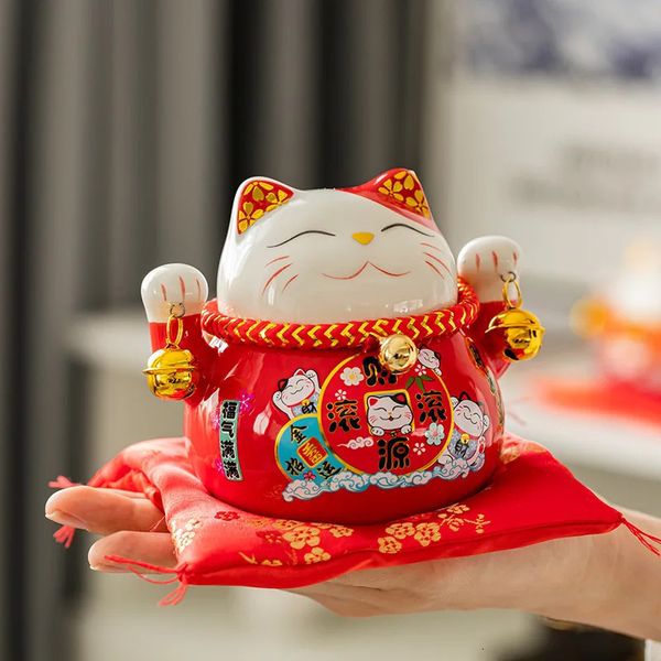 45 polegadas Lucky Cat Creative Ceramic Home Decoration Small Piggy Bank Car Desk 240426